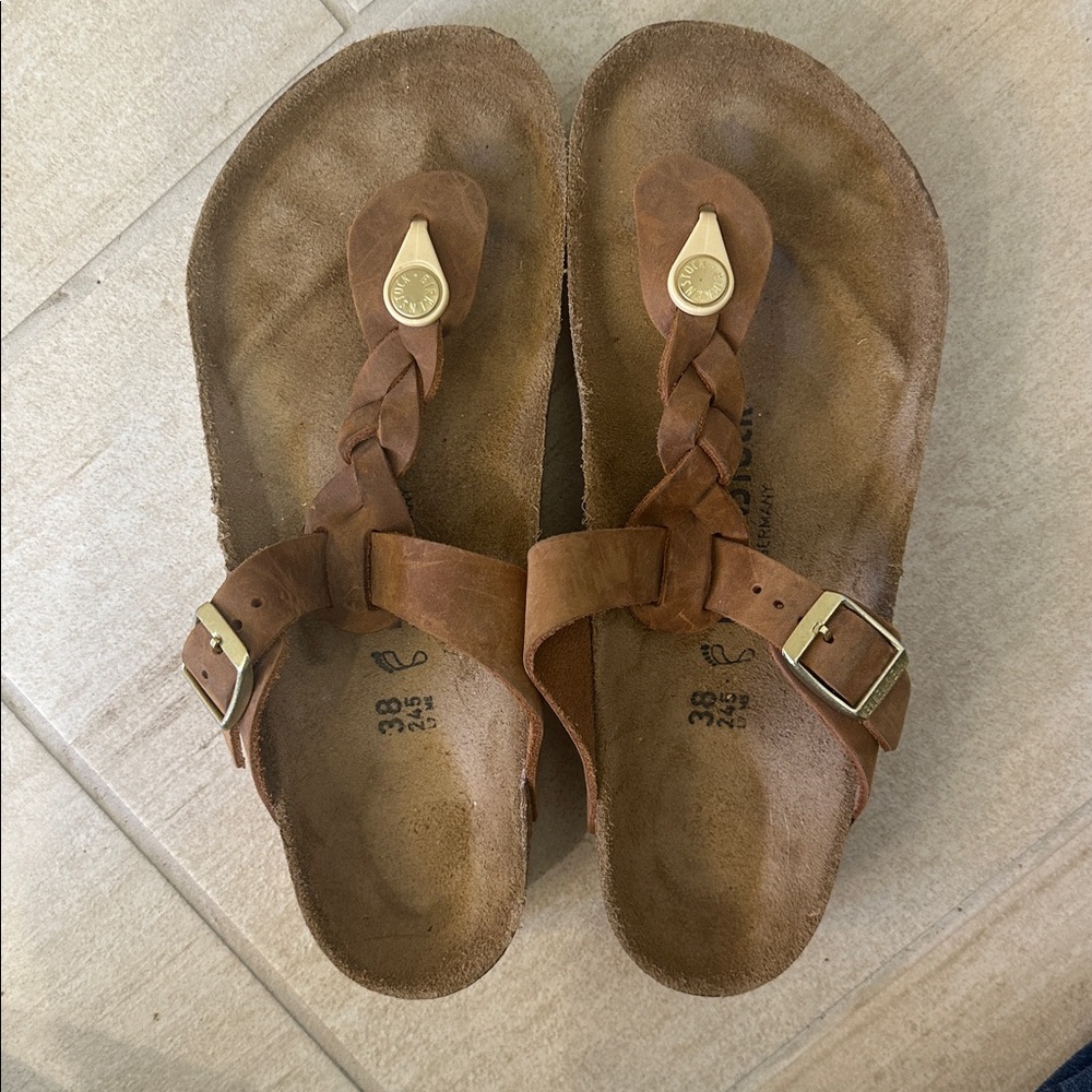 Birkenstock Gizeh Braided 38 Brown Leather Sandals - Cognac - Picture 2 of 4